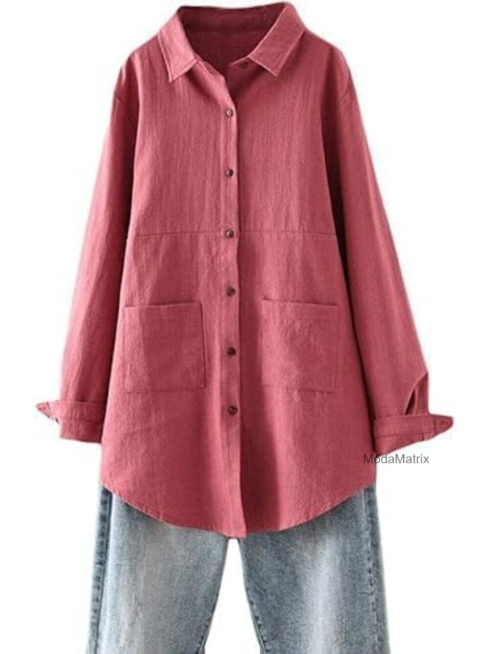 Linen Button Down Tunic Top Long Sleeve Loose Fit Women's Shirt
